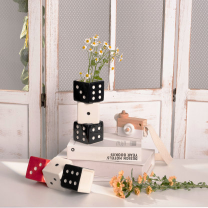 Geometric Dice Vase - Ceramic Centerpiece for Floral Arrangements