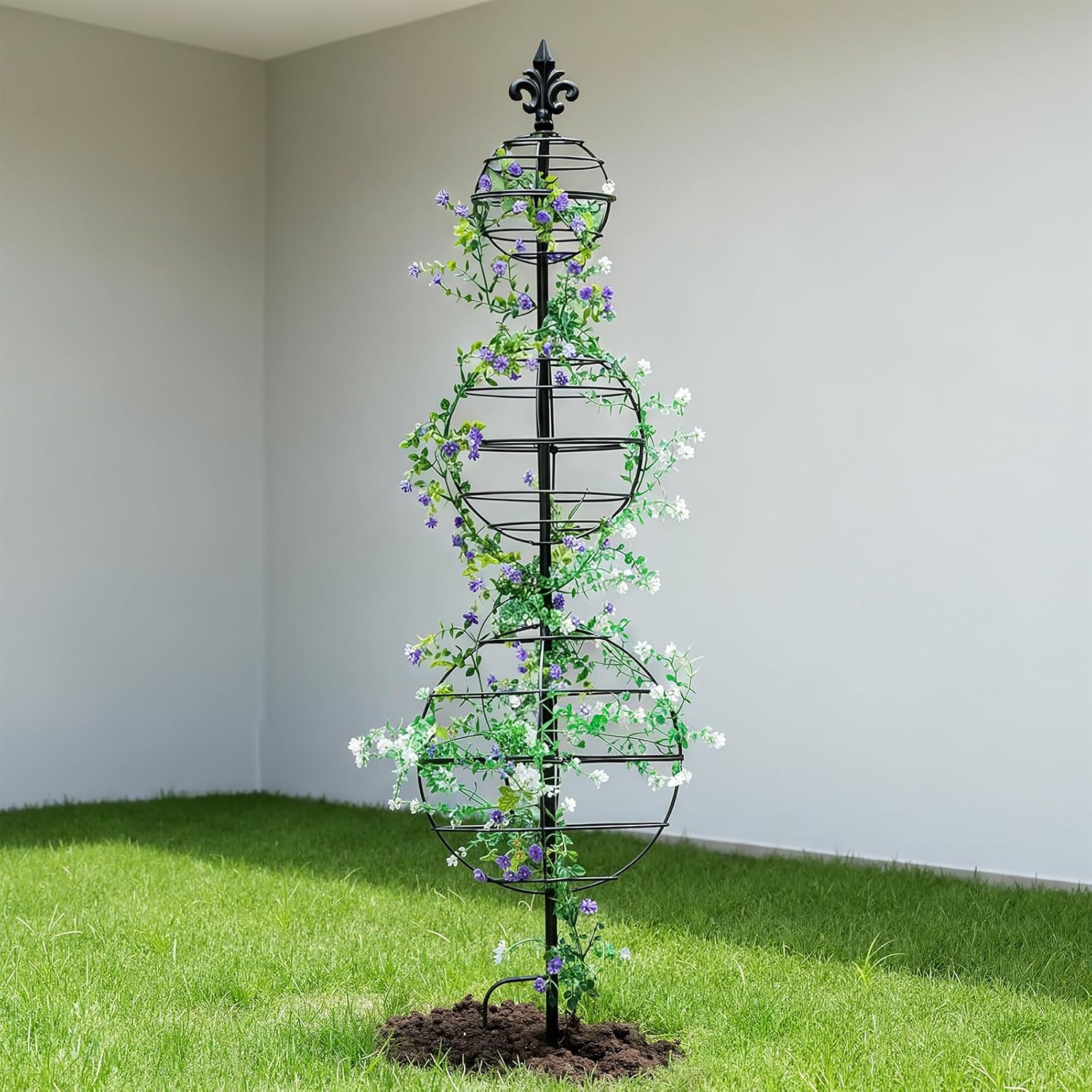 49.5" Metal Obelisk Trellis - 3-Tier Sphere Design for Climbing Plants-MOUGIGI