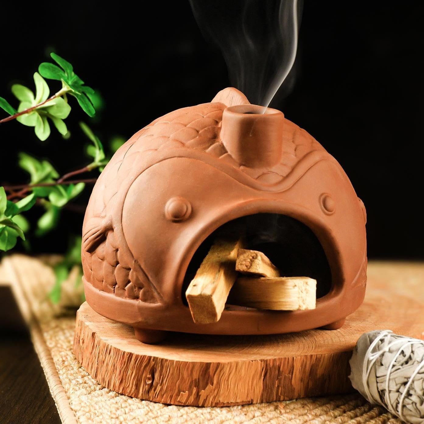 Large Fish Terracotta Incense Burner for Sage & Palo Santo-MOUGIGI
