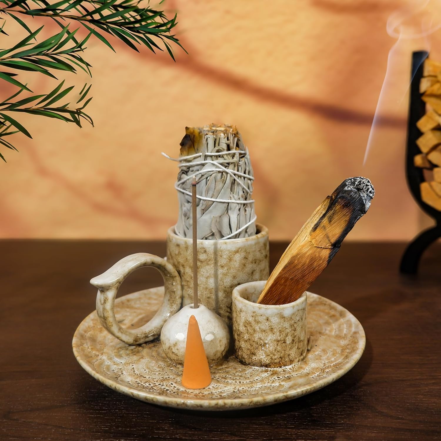 5-in-1 Ceramic Smudge Bowl - Incense & Candle Holder-MOUGIGI