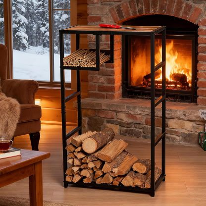 23x39 Inch Firewood Rack with Storage Shelf