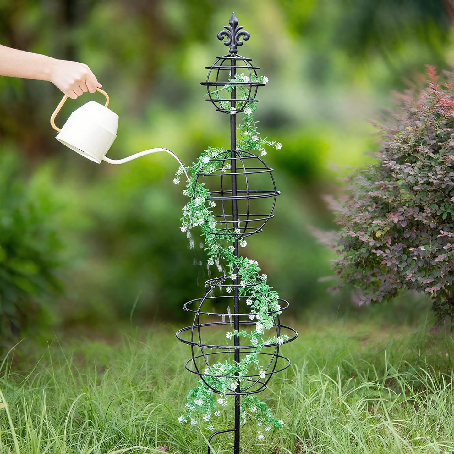 49.5" Metal Obelisk Trellis - 3-Tier Sphere Design for Climbing Plants-MOUGIGI