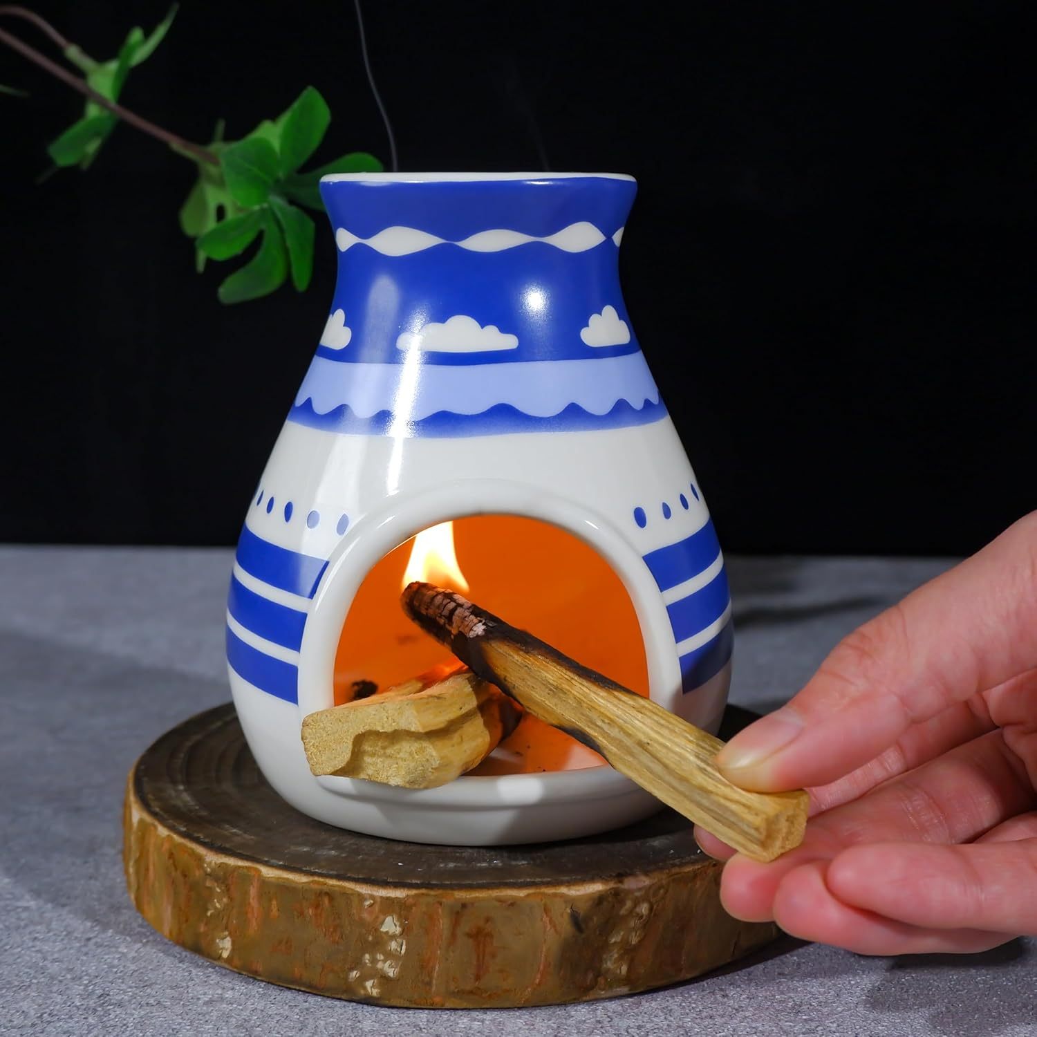 Hopi Blue Ceramic Palo Santo Holder - Spiritual Incense Burner -MOUGIGI