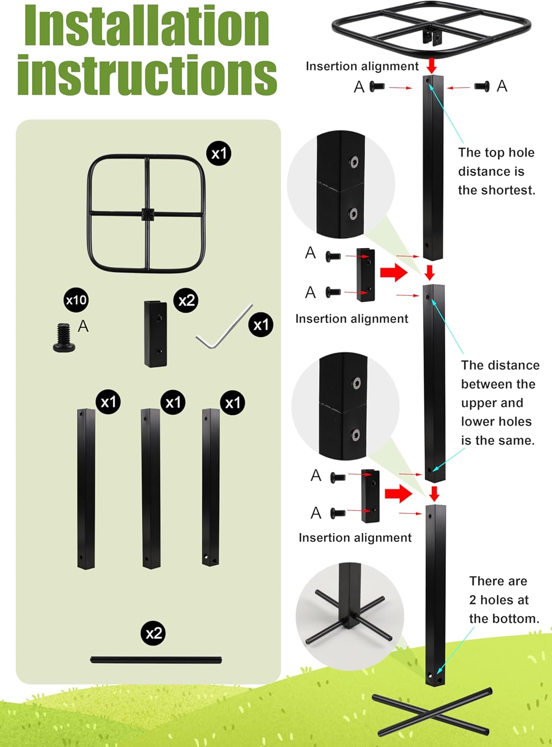 2-Pack Metal Dragon Fruit Trellis - 12x12x50 Inch Garden Support-MOUGIGI