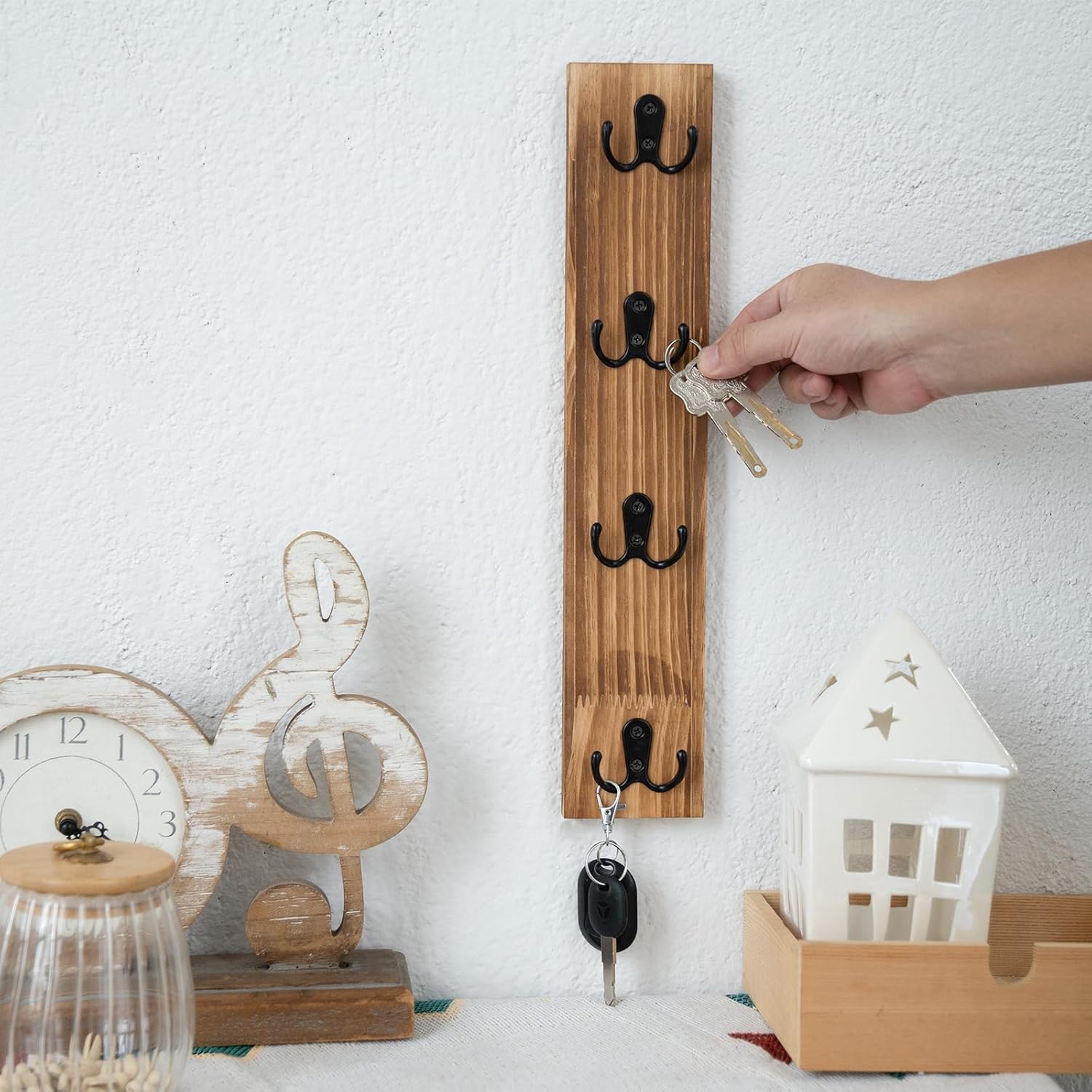 Vertical Wood Key Rack - Space Saving Wall Organizer-MOUGIGI