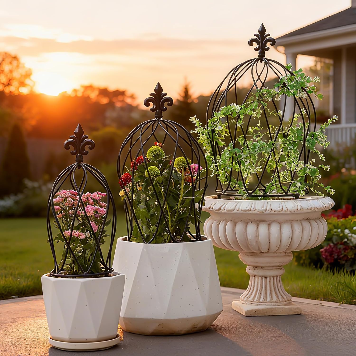 3-Piece Metal Obelisk Trellis Set for Climbing Plants-MOUGIGI