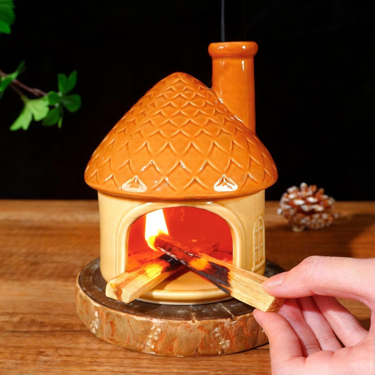 Yellow House Ceramic Palo Santo Burner - Mini Chiminea Incense Holder-MOUGIGI