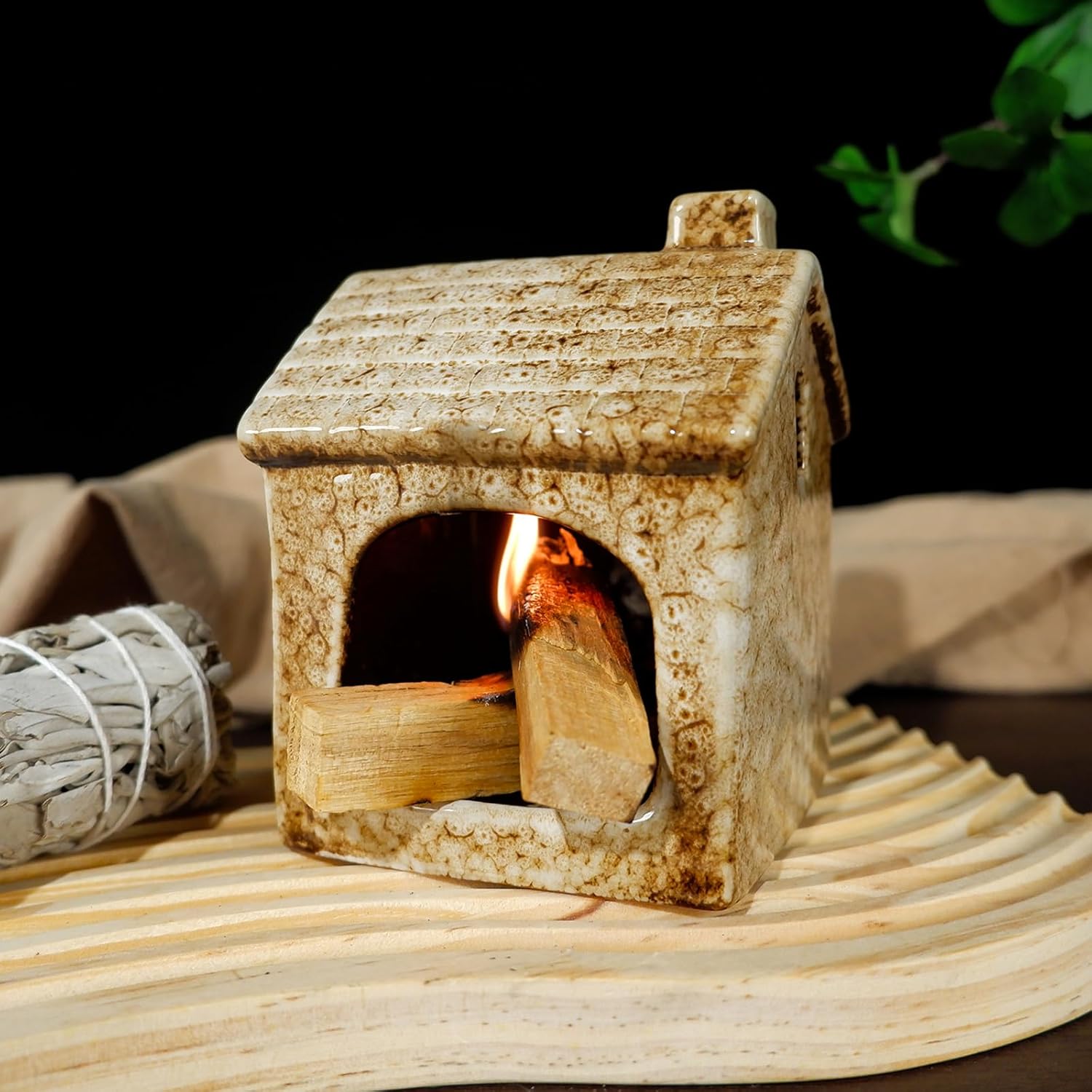Brown House Ceramic Incense Burner for Palo Santo & Sage-MOUGIGI