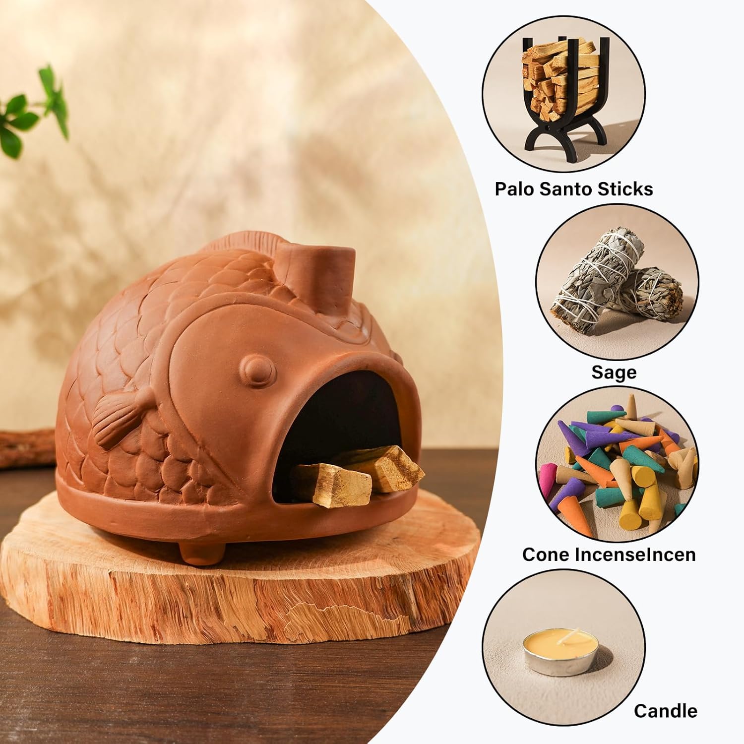 Large Fish Terracotta Incense Burner for Sage & Palo Santo-MOUGIGI