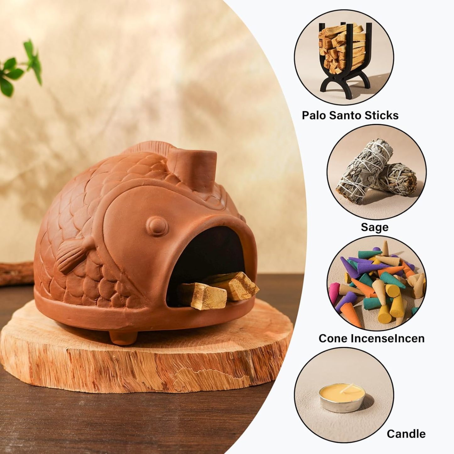 Large Fish Terracotta Incense Burner for Sage & Palo Santo-MOUGIGI