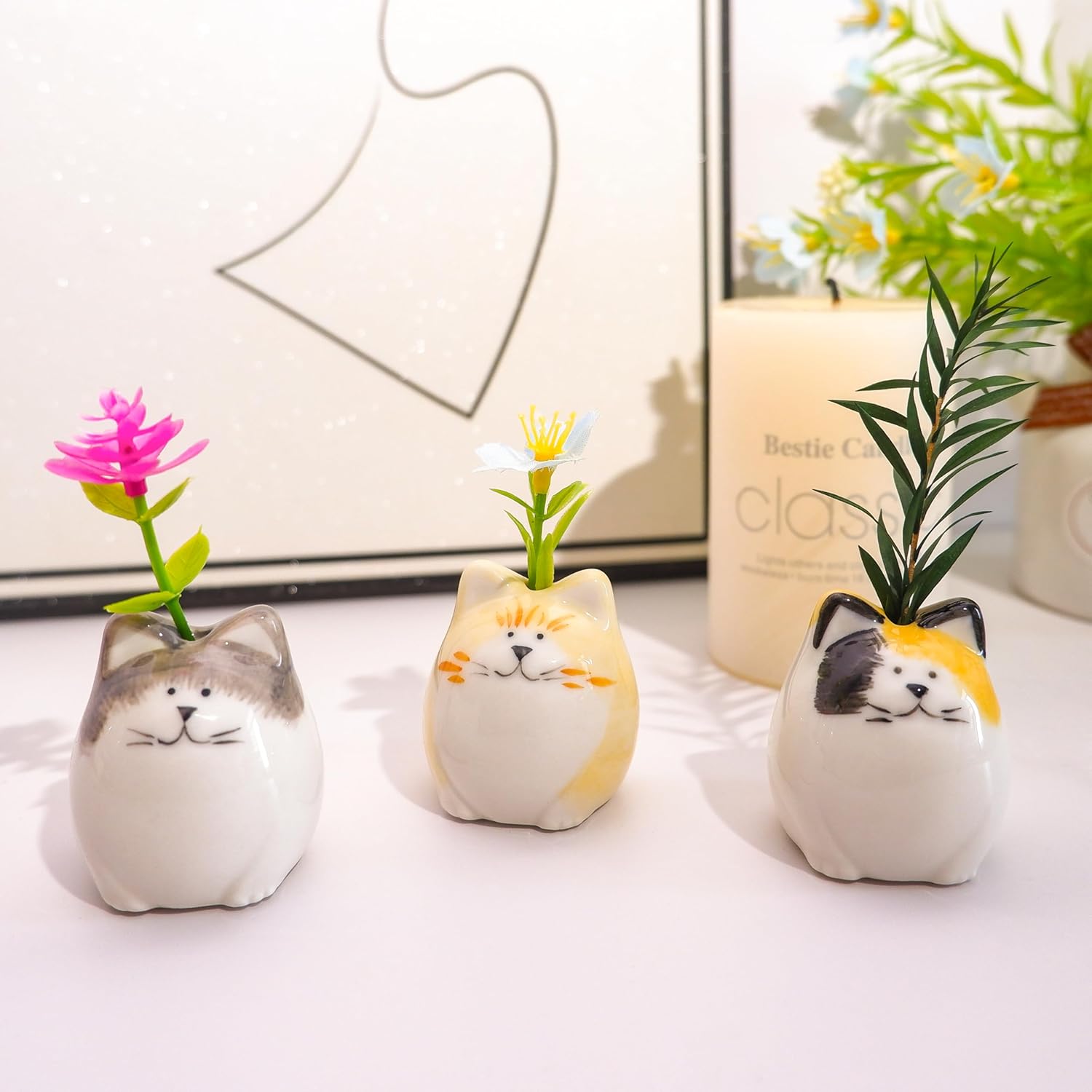 3PCS Cat Bud Vases - Ceramic Mini Flower Vases-MOUGIGI