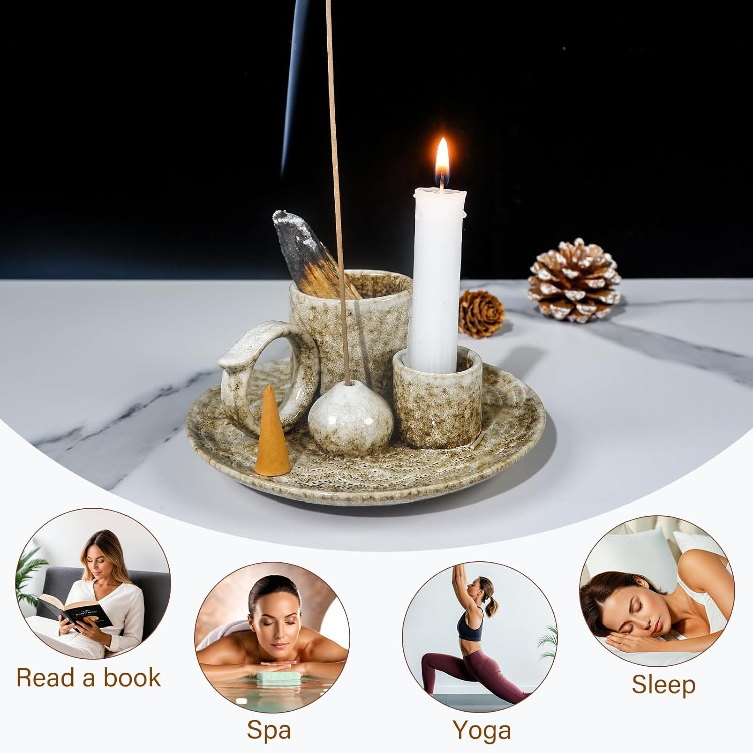 5-in-1 Ceramic Smudge Bowl - Incense & Candle Holder-MOUGIGI
