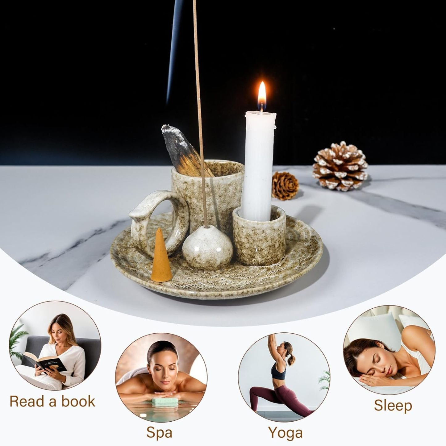 5-in-1 Ceramic Smudge Bowl - Incense & Candle Holder-MOUGIGI
