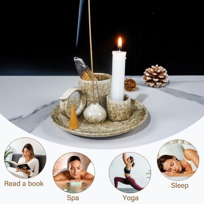 5-in-1 Ceramic Smudge Bowl - Incense & Candle Holder-MOUGIGI