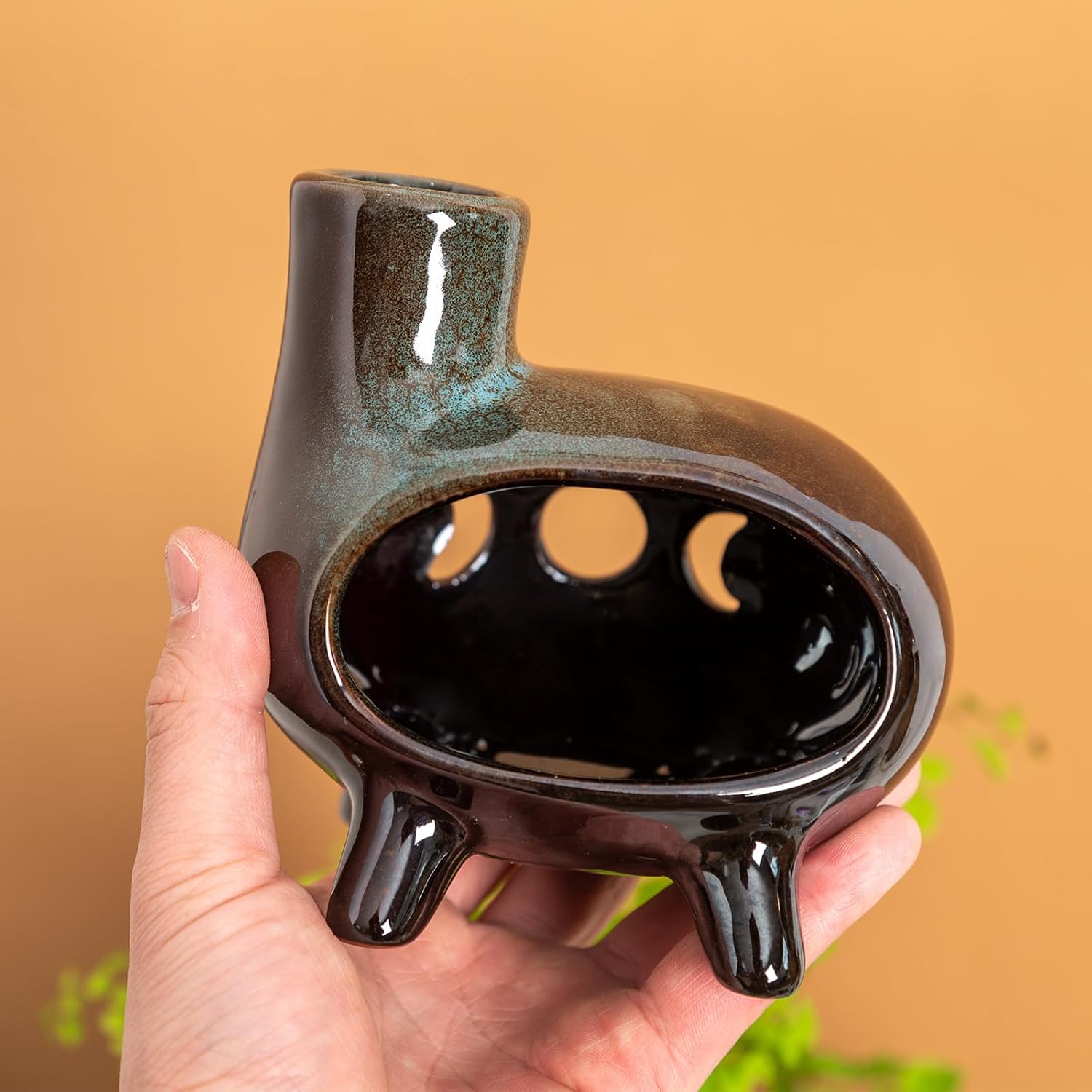 Green Glaze Ceramic Palo Santo Holder - Footed Chimney Burner -MOUGIGI