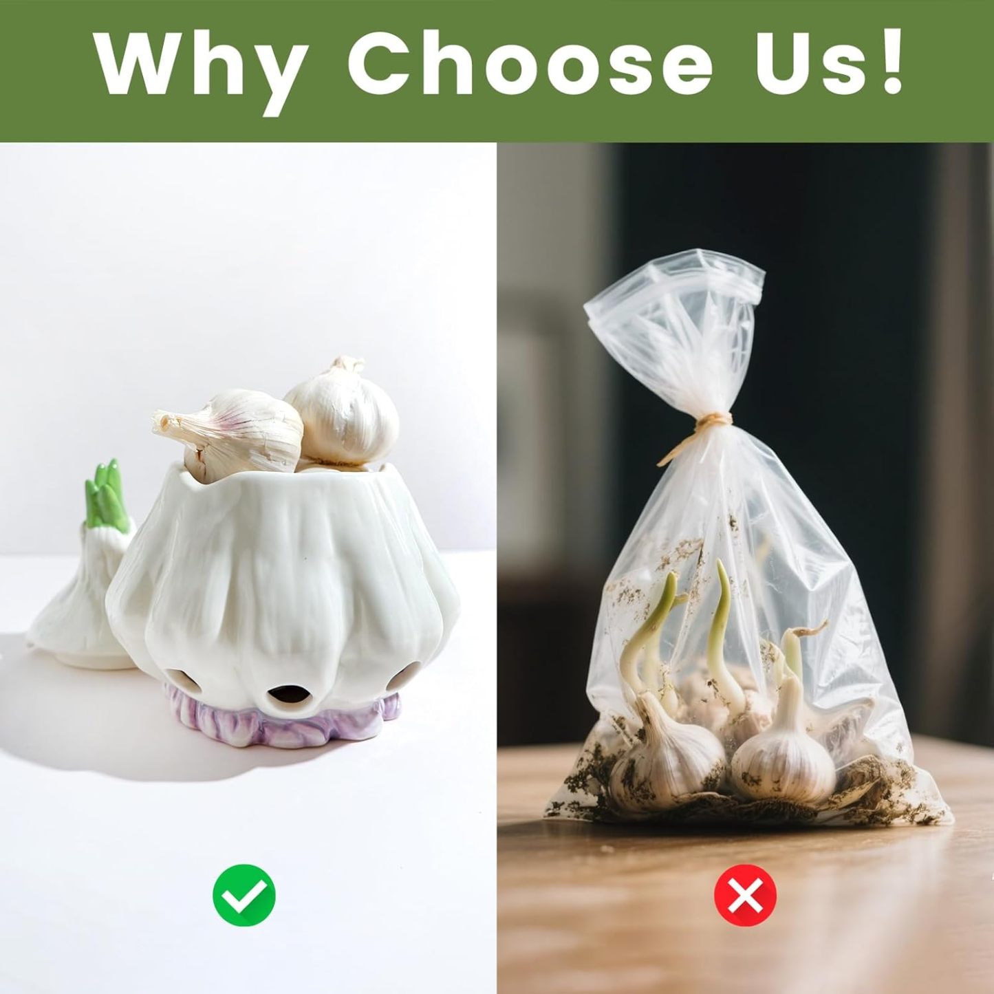 Ceramic Garlic Keeper with Lid - Breathable Freshness Storage