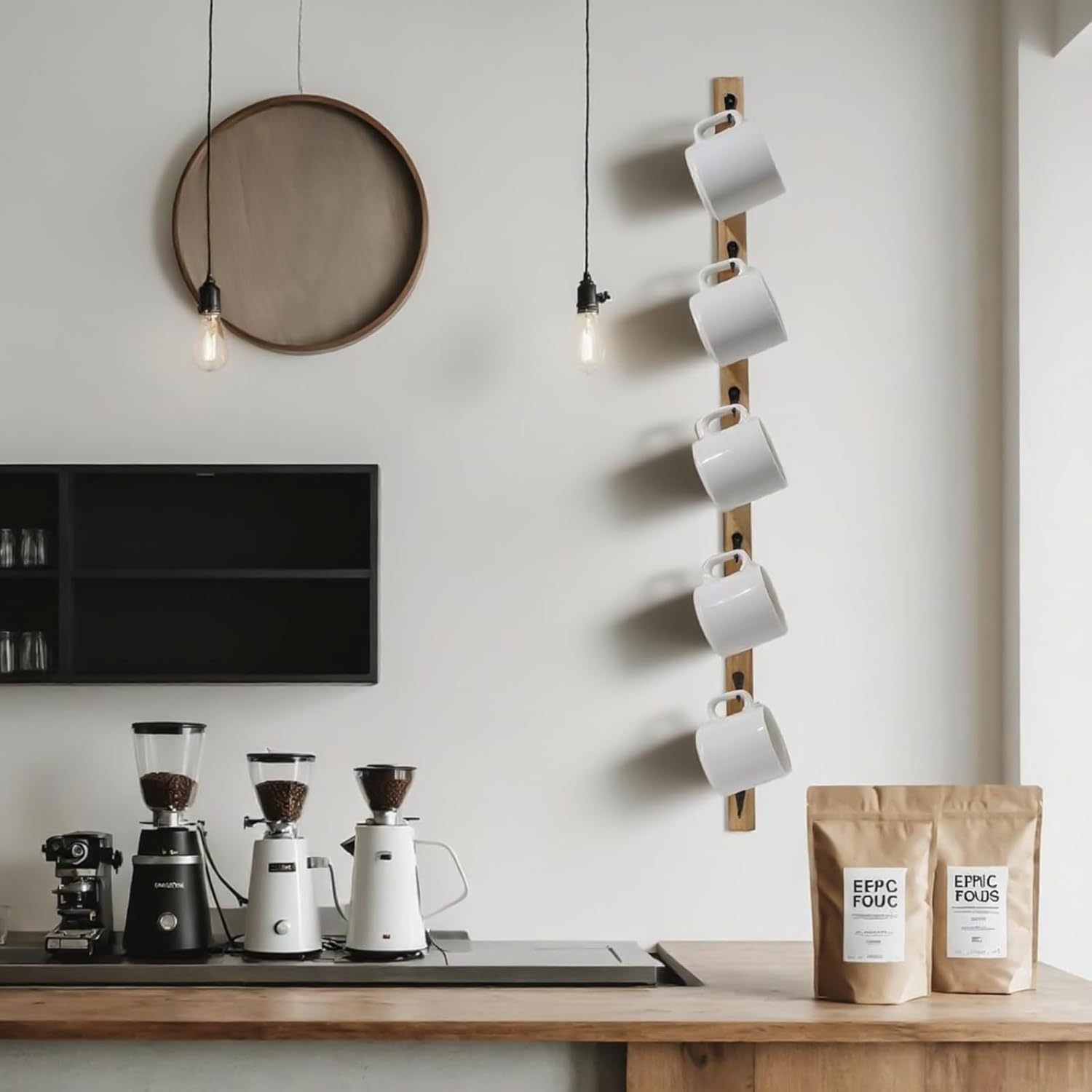 Solid Wood Wall Mug Rack - 6 Hook Rustic Style Cup Holder-MOUGIGI