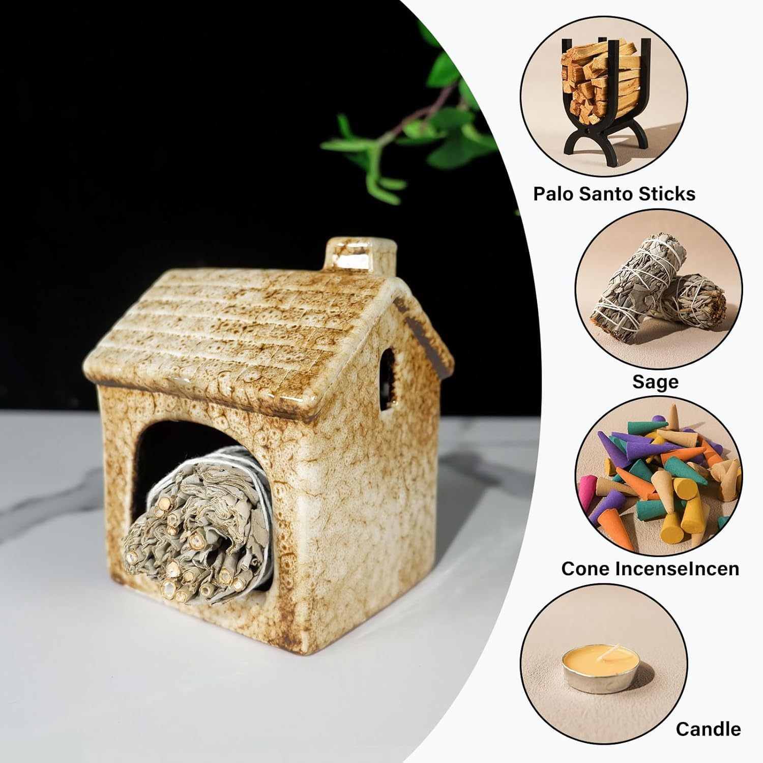 Brown House Ceramic Incense Burner for Palo Santo & Sage-MOUGIGI