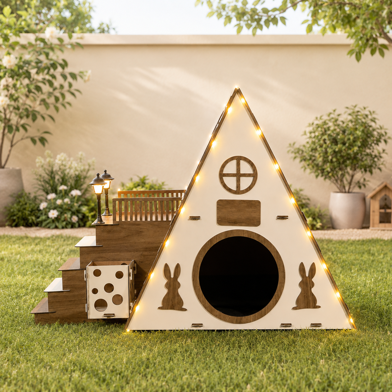 Large Modern Rabbit House - 2-Story Wooden Bunny Habitat