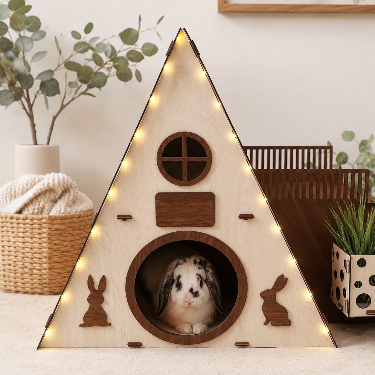 Large Modern Rabbit House - 2-Story Wooden Bunny Habitat