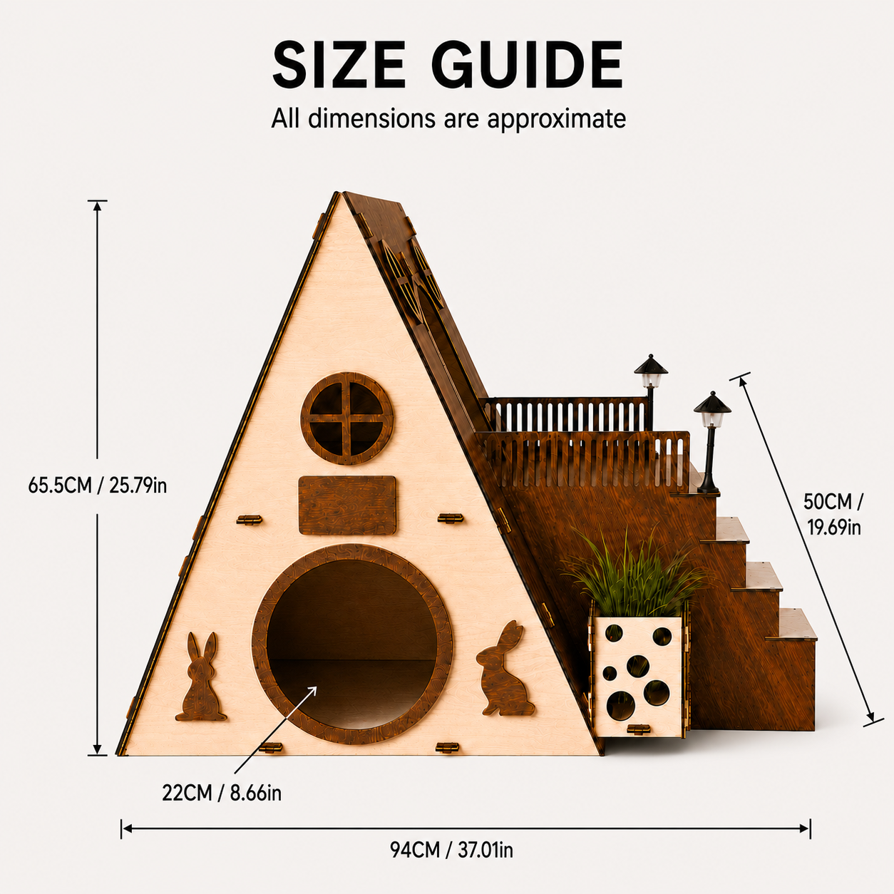 MOUGIGI 2-Story Wooden Rabbit Castle with Stairs & Balcony