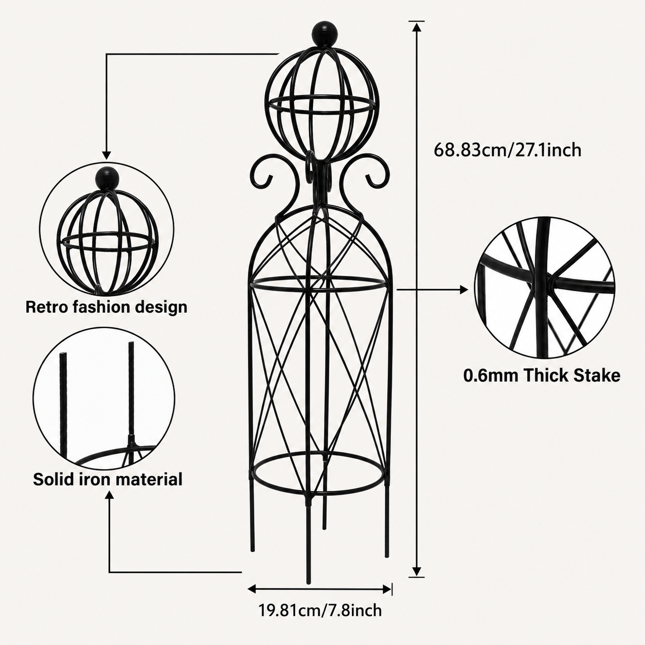 Black Metal Obelisk Trellis for Climbing Plants