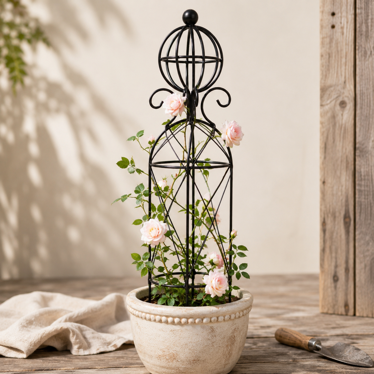 Black Metal Obelisk Trellis for Climbing Plants