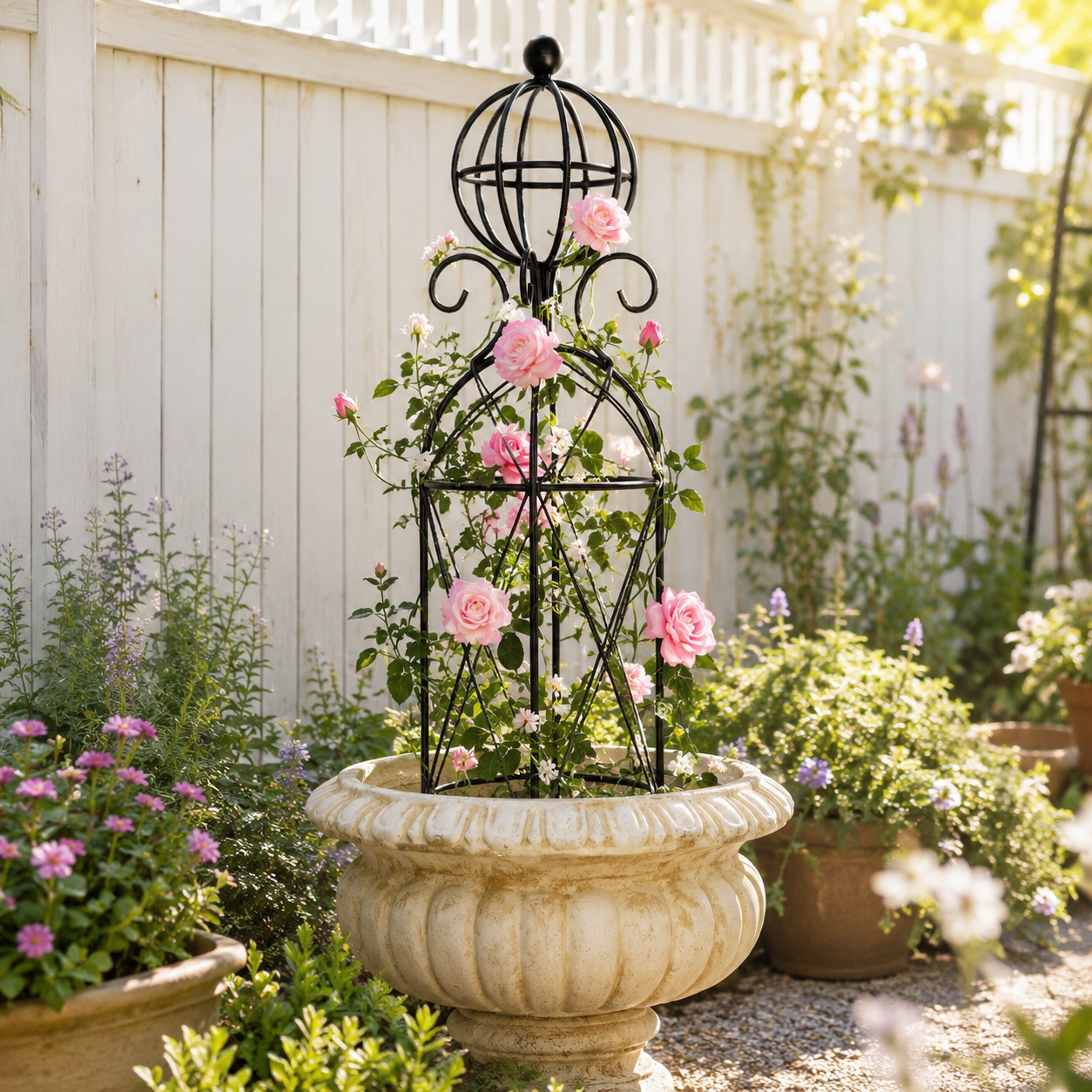Black Metal Obelisk Trellis for Climbing Plants
