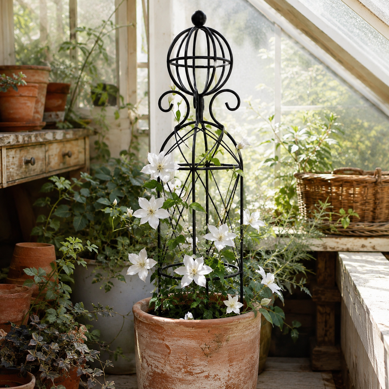 Black Metal Obelisk Trellis for Climbing Plants