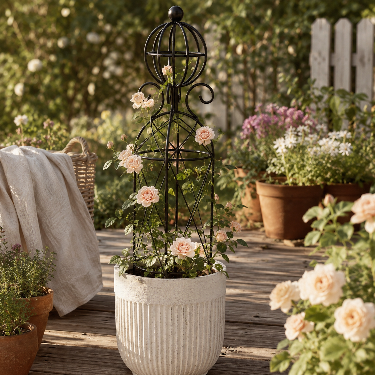 Black Metal Obelisk Trellis for Climbing Plants