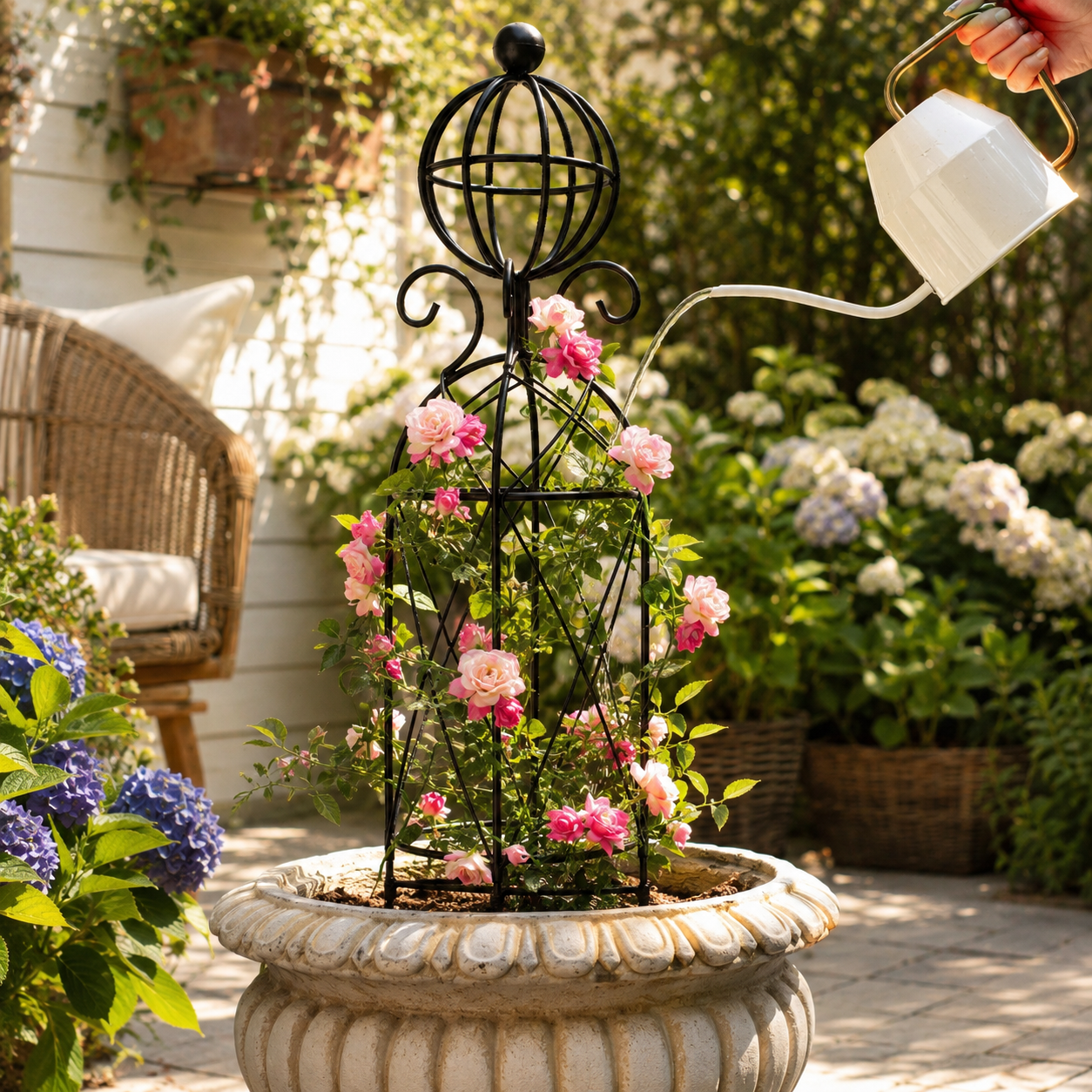 Black Metal Obelisk Trellis for Climbing Plants