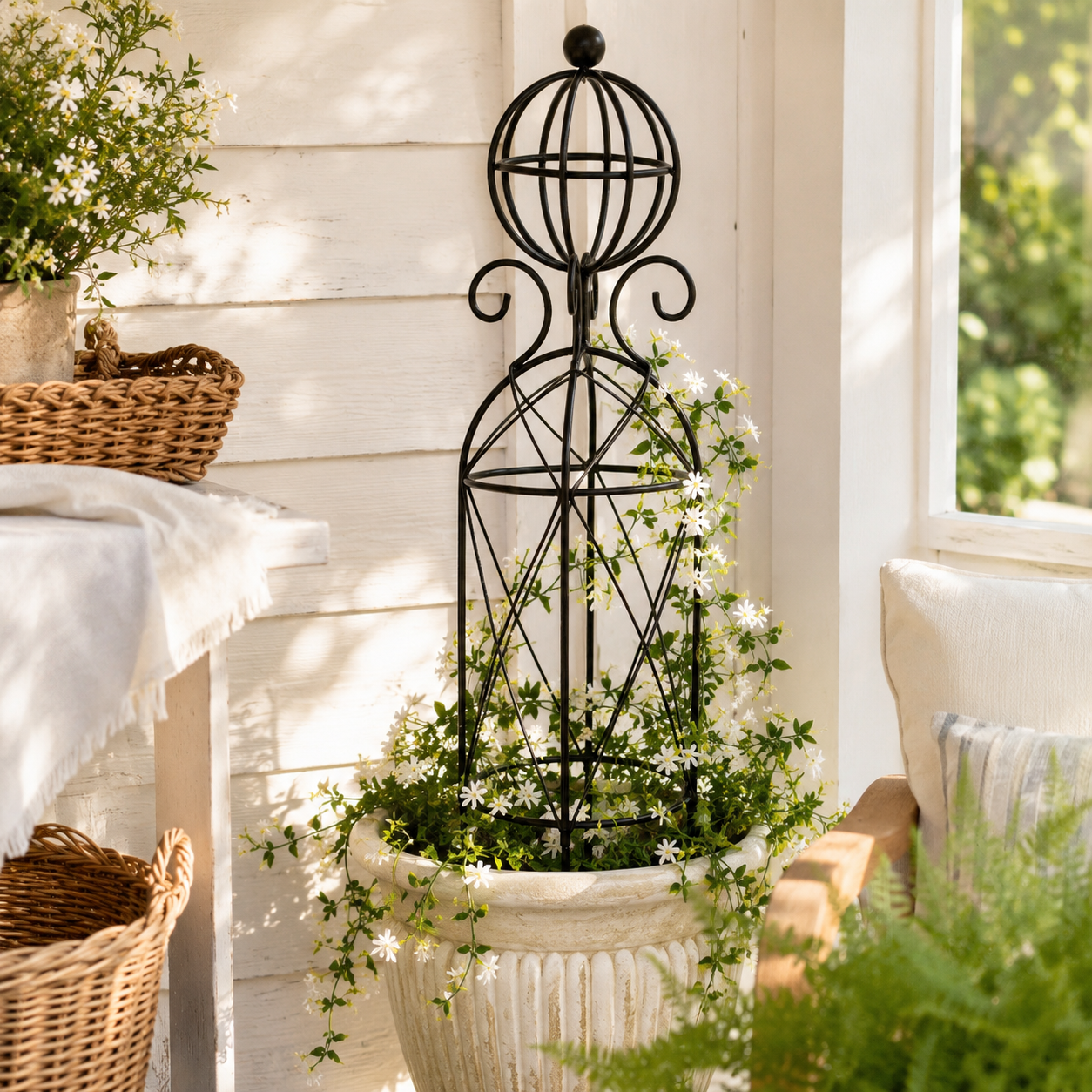 Black Metal Obelisk Trellis for Climbing Plants