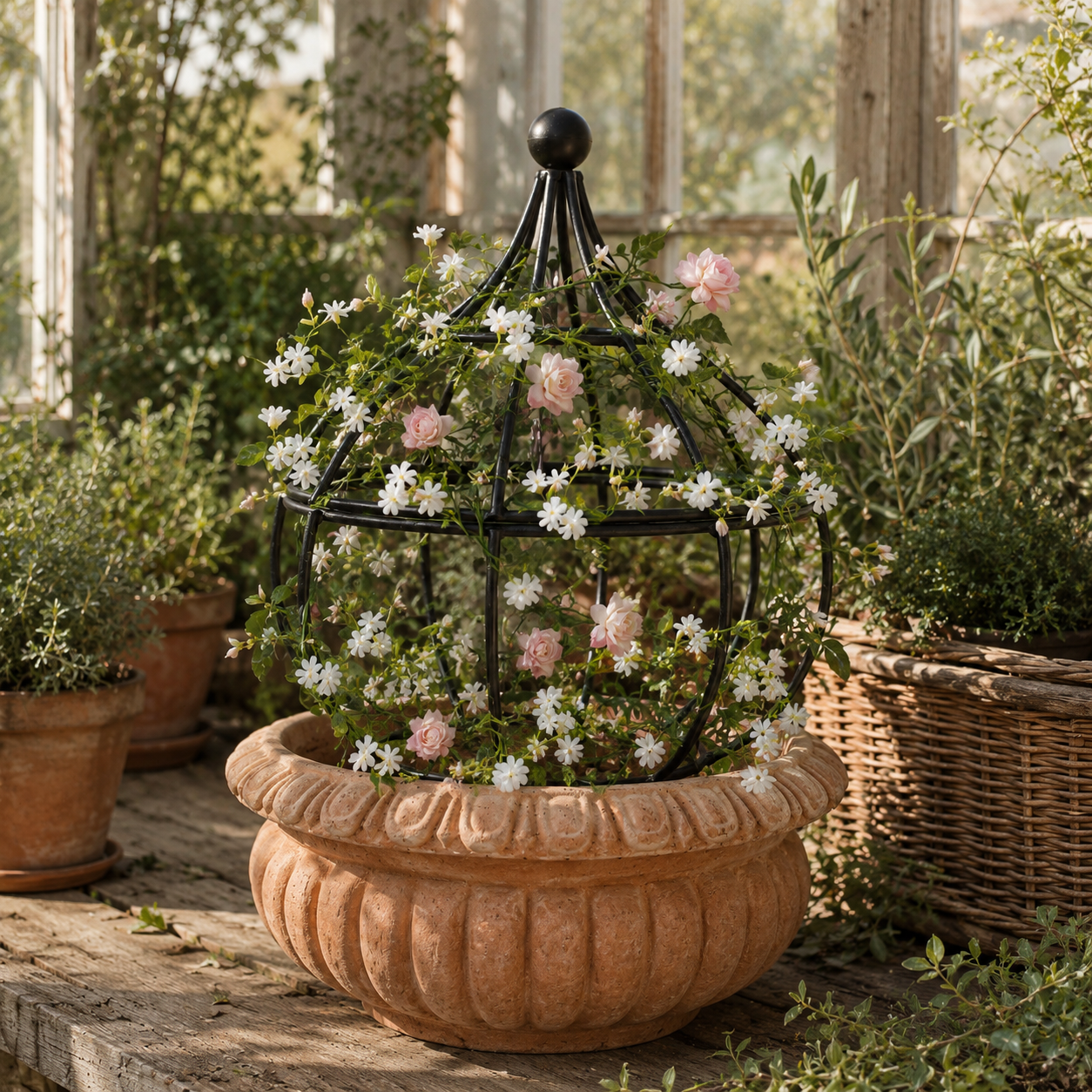 Black Metal Garden Obelisk Trellis for Climbing Plants