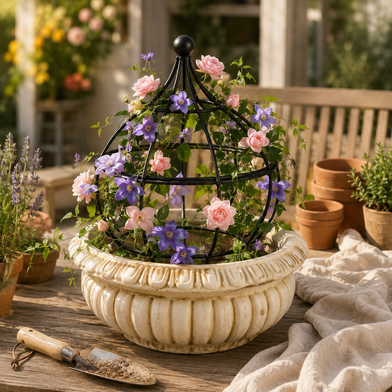 Black Metal Garden Obelisk Trellis for Climbing Plants