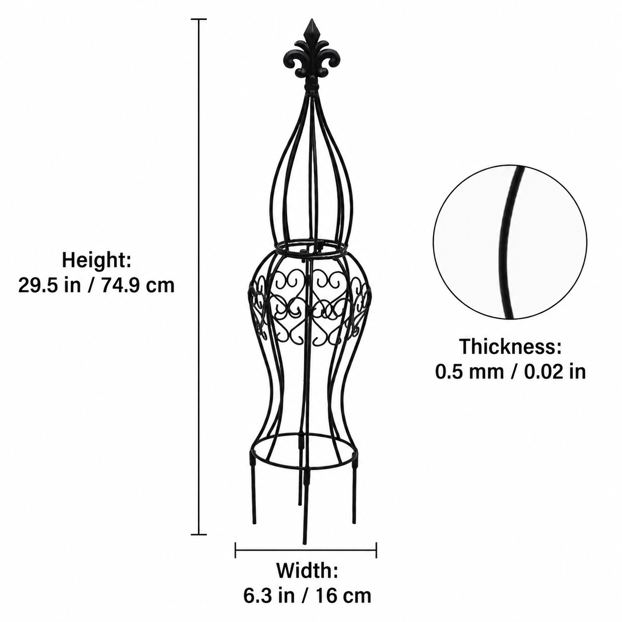29.5" Black Metal Garden Obelisk Trellis for Climbing Plants, Roses & Vines