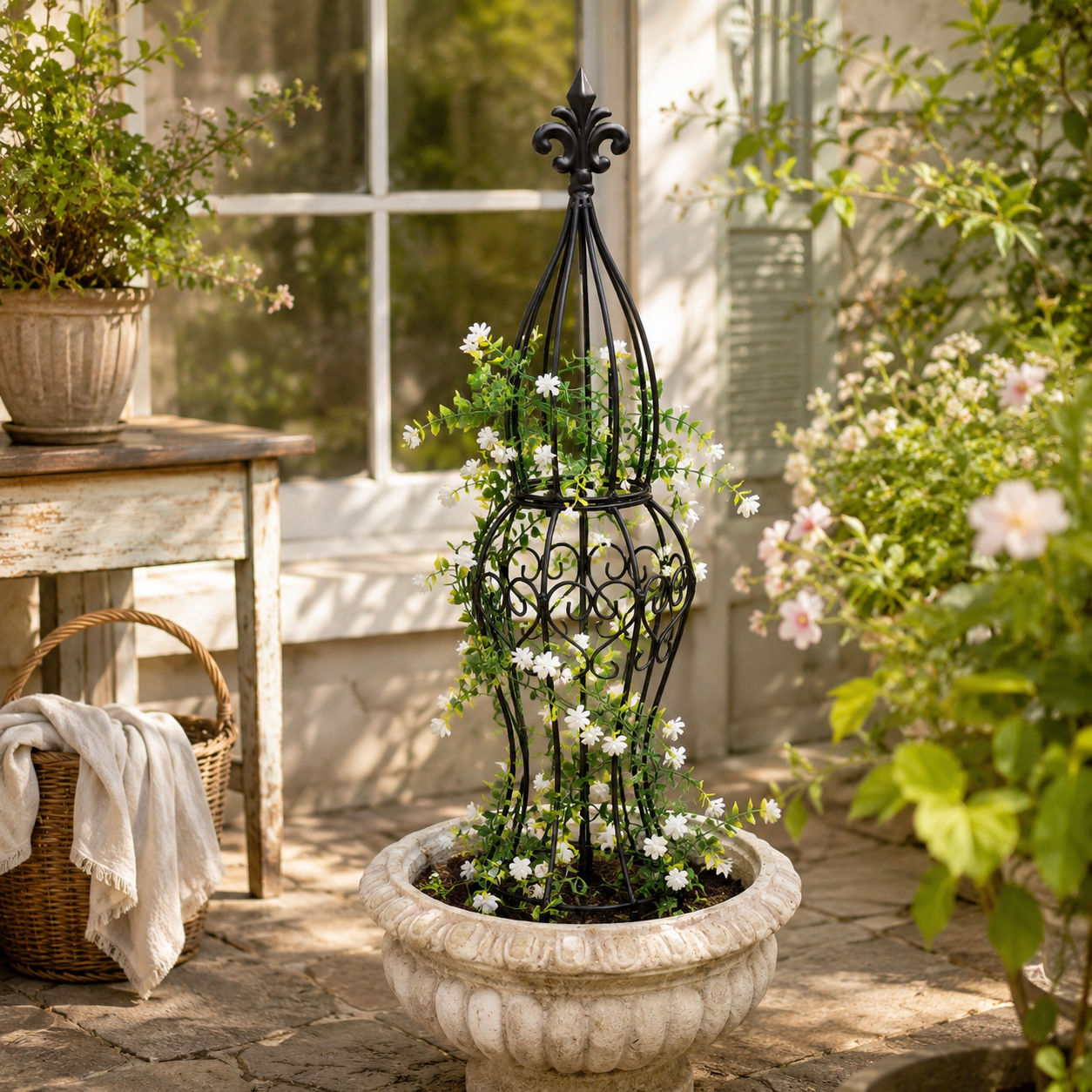 29.5" Black Metal Garden Obelisk Trellis for Climbing Plants, Roses & Vines