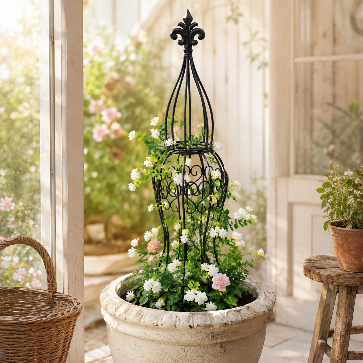 29.5" Black Metal Garden Obelisk Trellis for Climbing Plants, Roses & Vines