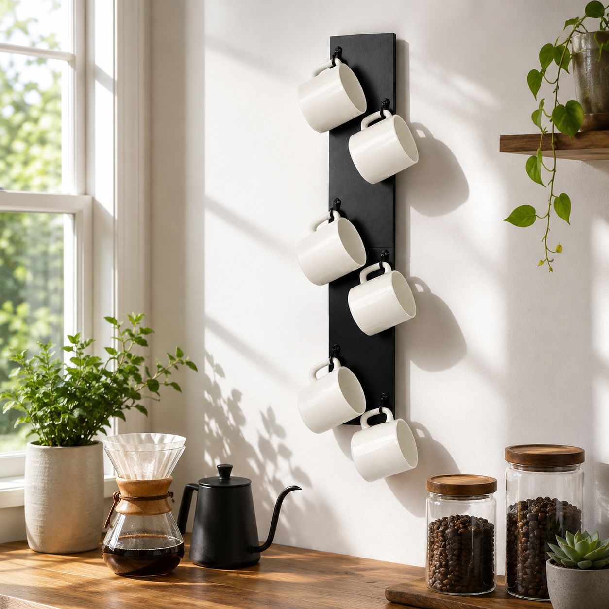 Wall Mounted Coffee Mug Rack with 6 Hooks