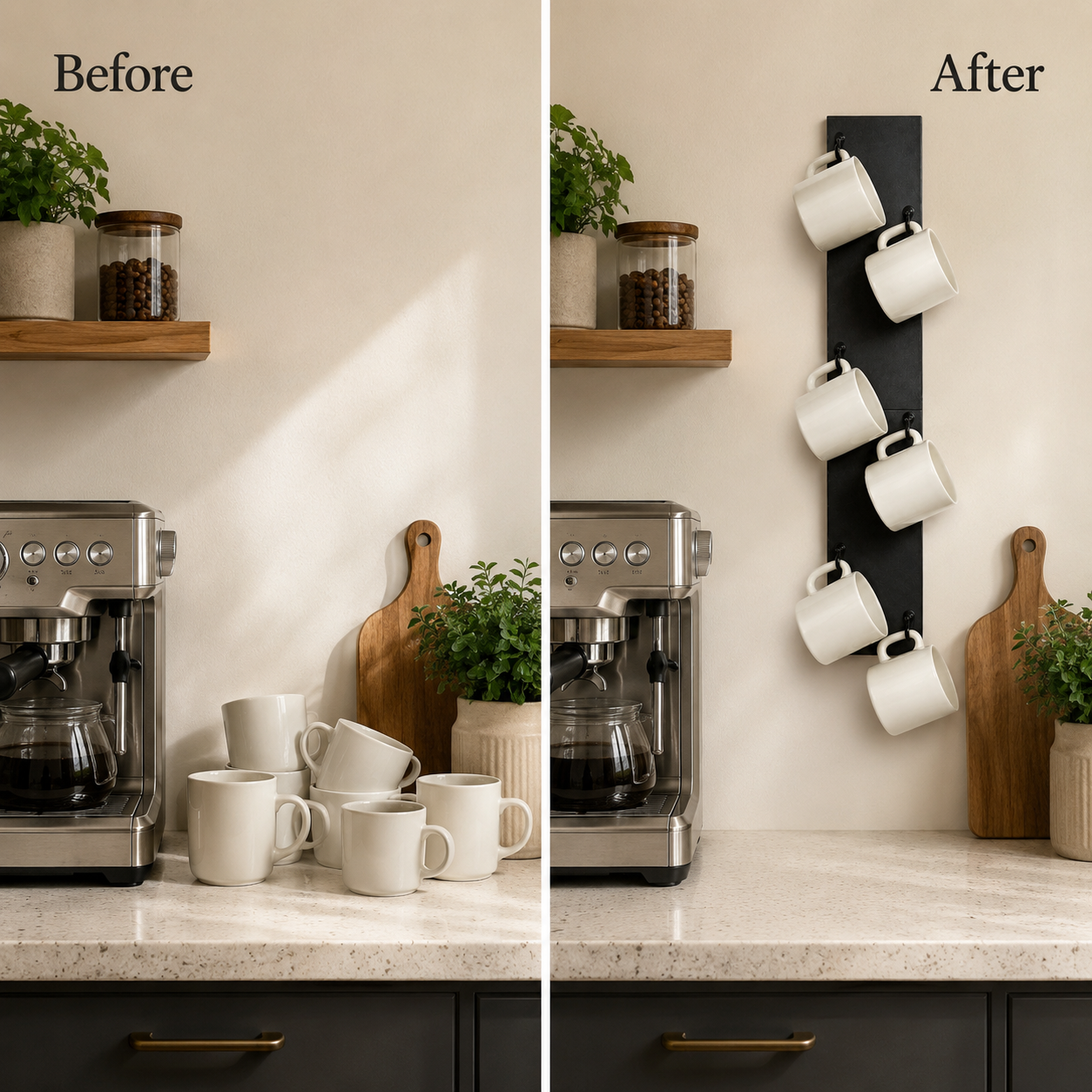 Wall Mounted Coffee Mug Rack with 6 Hooks