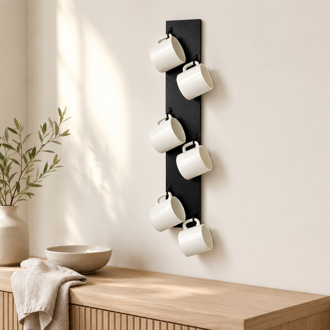 Wall Mounted Coffee Mug Rack with 6 Hooks