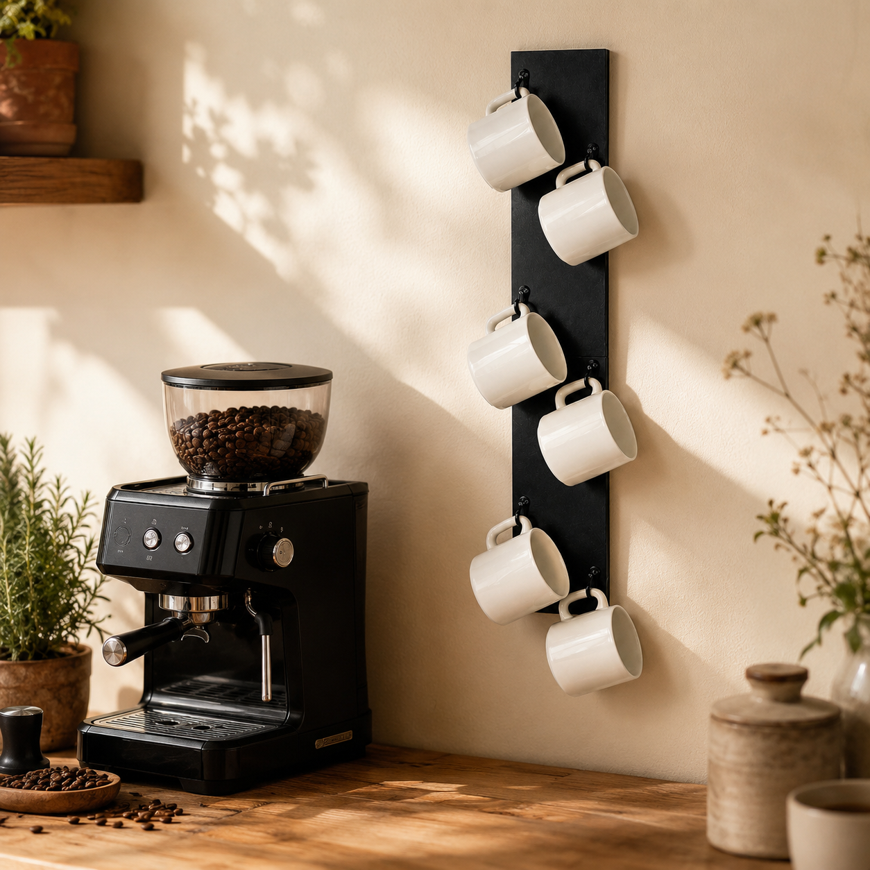 Wall Mounted Coffee Mug Rack with 6 Hooks