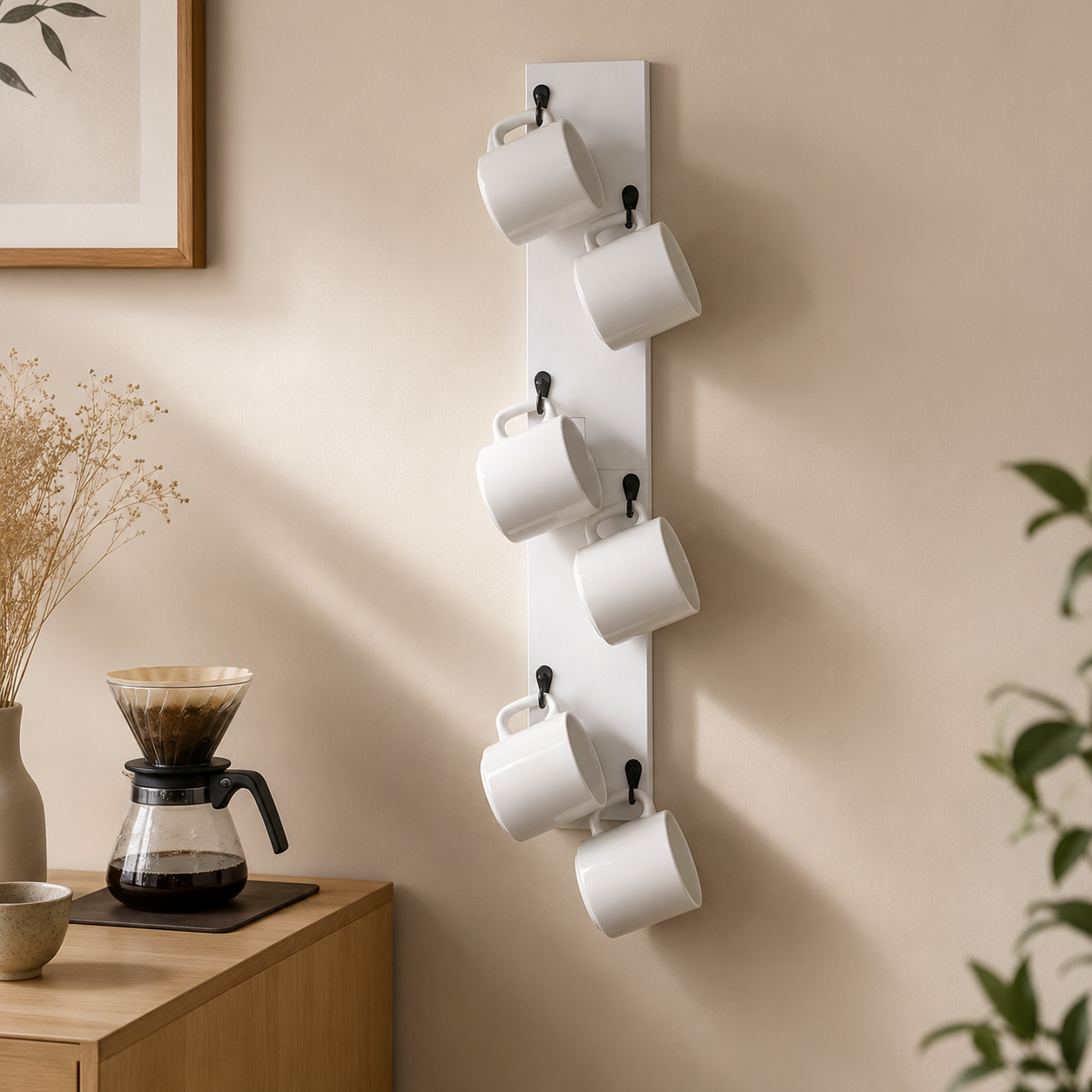 Wall Mounted Coffee Mug Rack with 6 Hooks