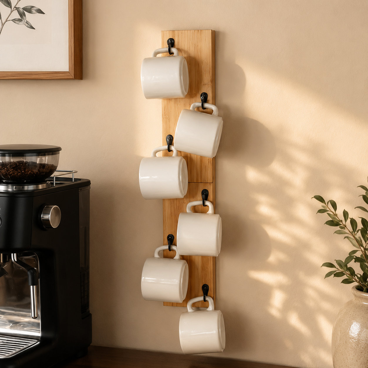 Wall Mounted Coffee Mug Rack with 6 Hooks
