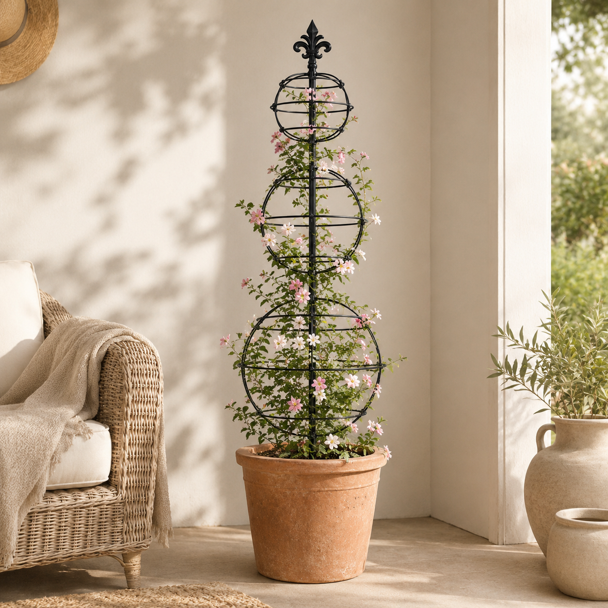 Black Metal Obelisk Trellis for Climbing Plants