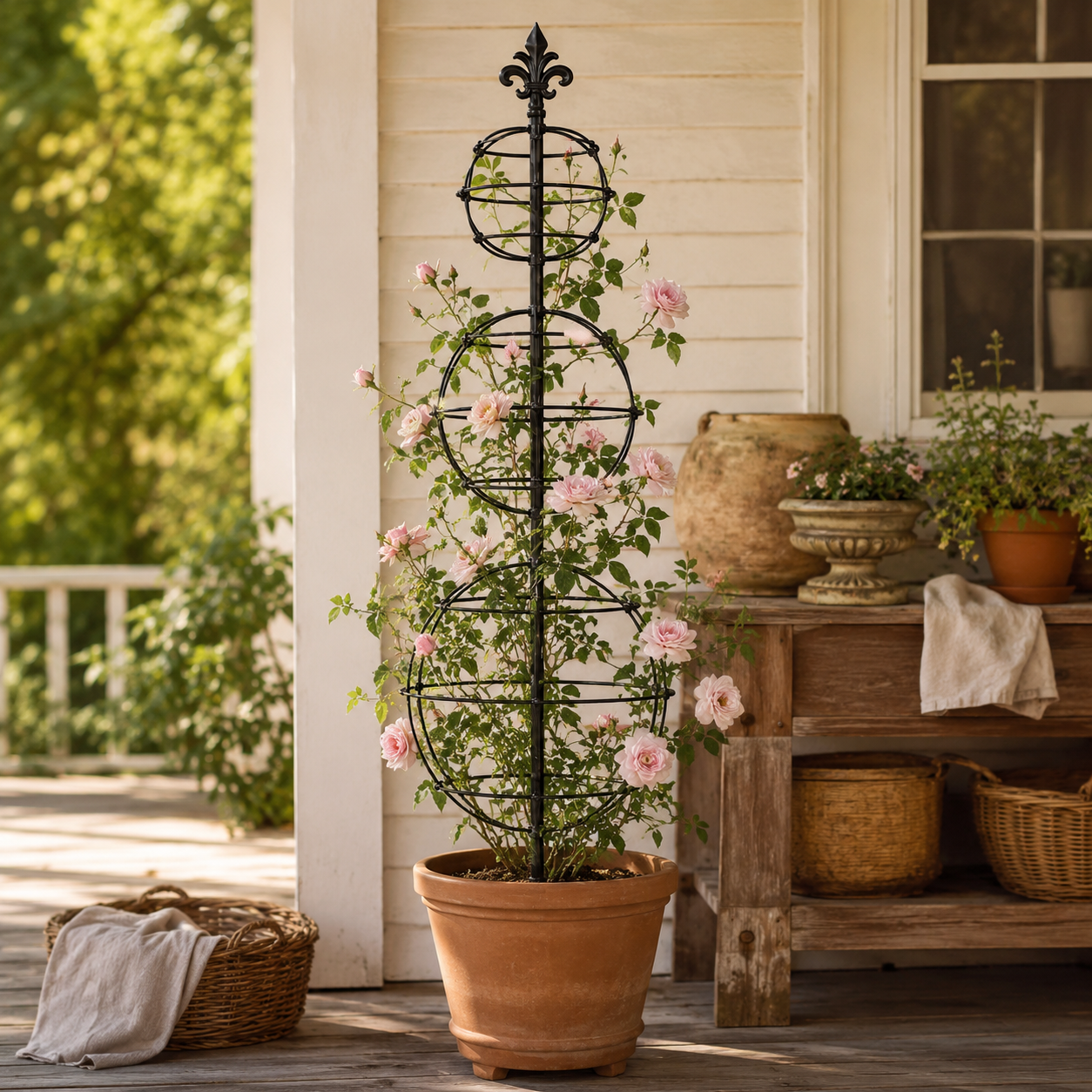 Black Metal Obelisk Trellis for Climbing Plants