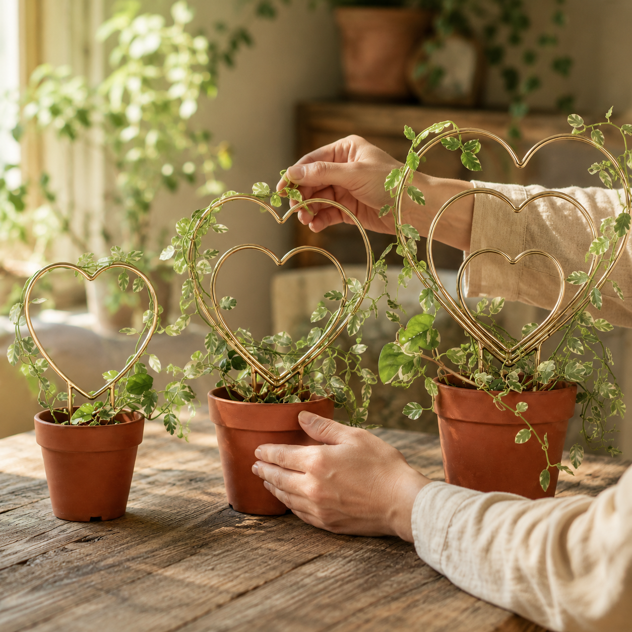 Gold Heart Indoor Plant Trellis Set of 3