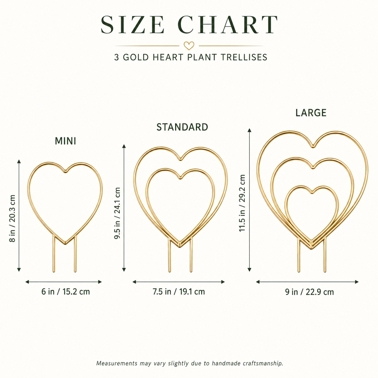Gold Heart Indoor Plant Trellis Set of 3