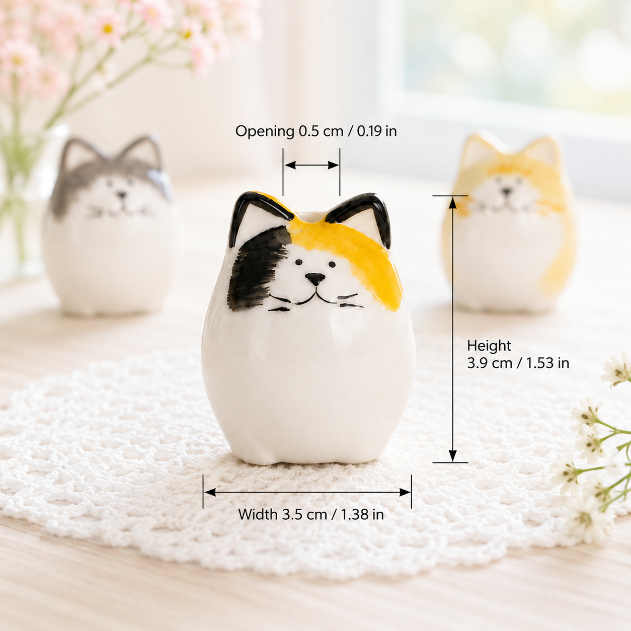 Set of 3 Hand-Painted Ceramic Cat Bud Vases