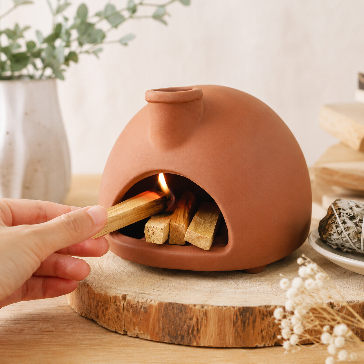 Terracotta Incense Holder, Chiminea Palo Santo Burner