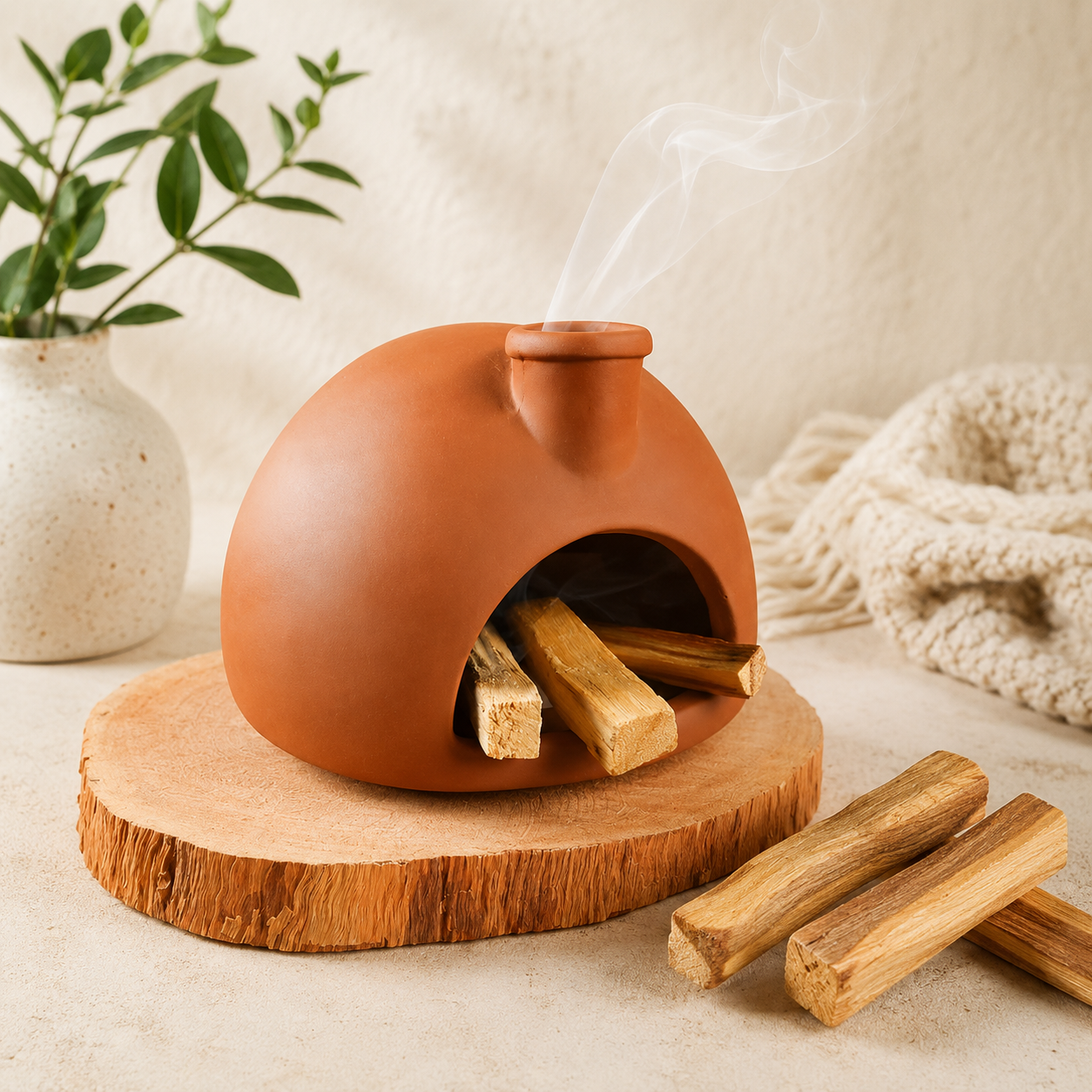 Terracotta Incense Holder, Chiminea Palo Santo Burner